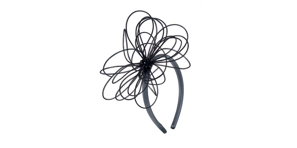 Headband grey satin with black crinol flower