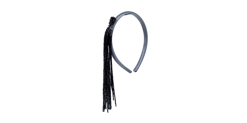 Headband grey satin with chopstick tassel
