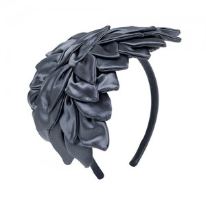 Headband with leaves, grey satin