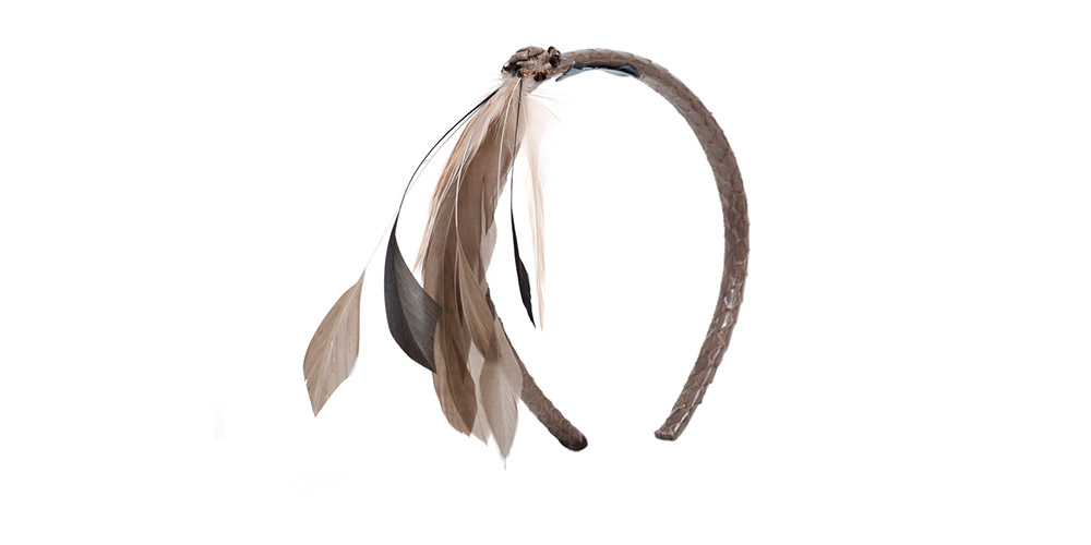 Light brown snake headband with feathers