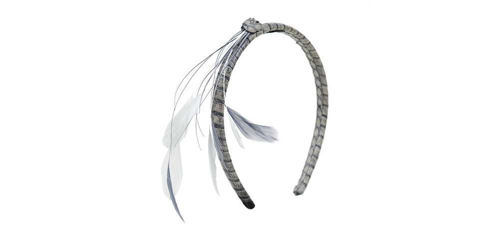 Grey snake headband with feather