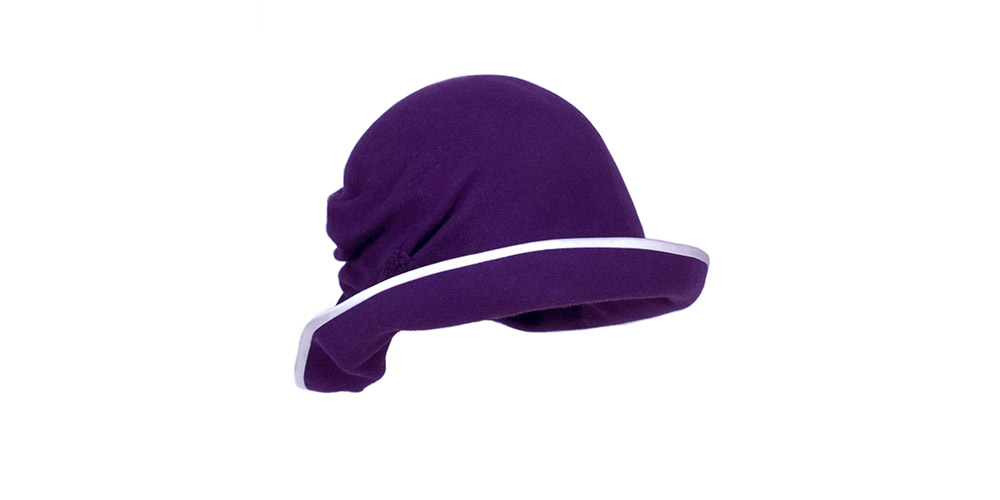 Purple felt hat with white edging