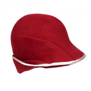 Red felt umbrella hat with grooves and white edging