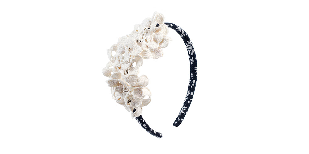 Black narrow headband with laced rosette