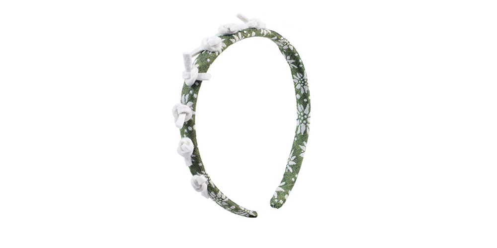 Green narrow headband with felt knots